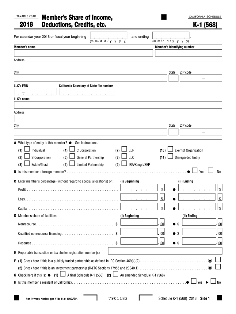 Schedule K1 568 Instructions Fill Online Printable Fillable Blank 