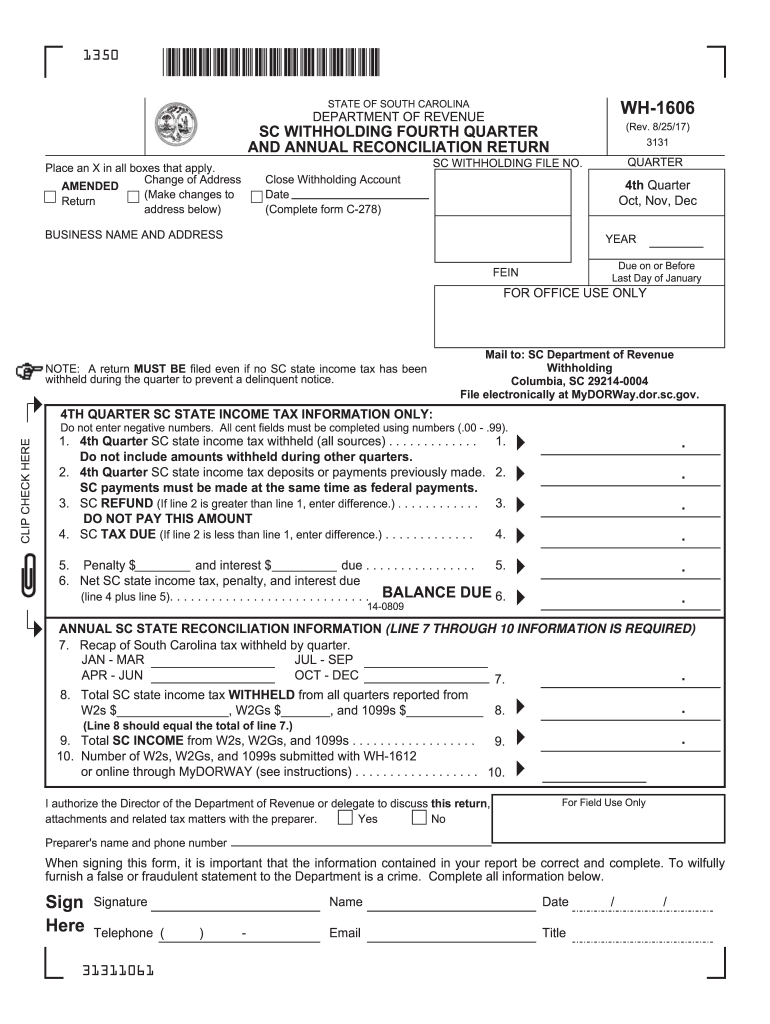 South Carolina Fillable Wh 1606 Fill Out And Sign Printable PDF 