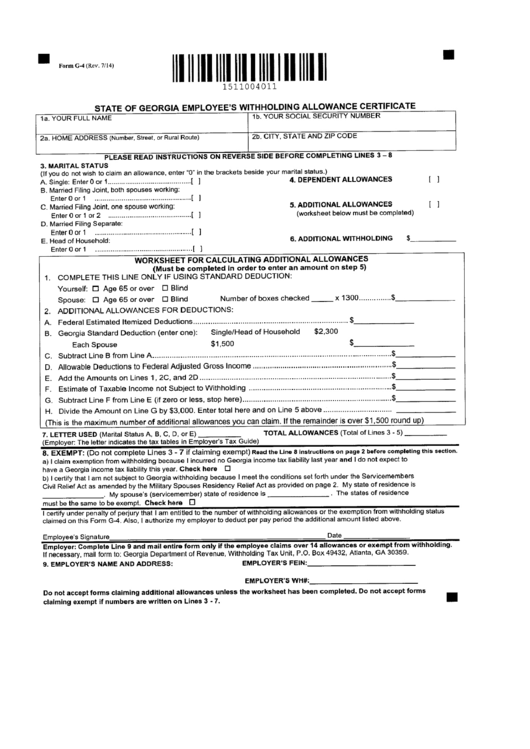 State Of Georgia Employee s Withholding Allowance Certificate Form 2022