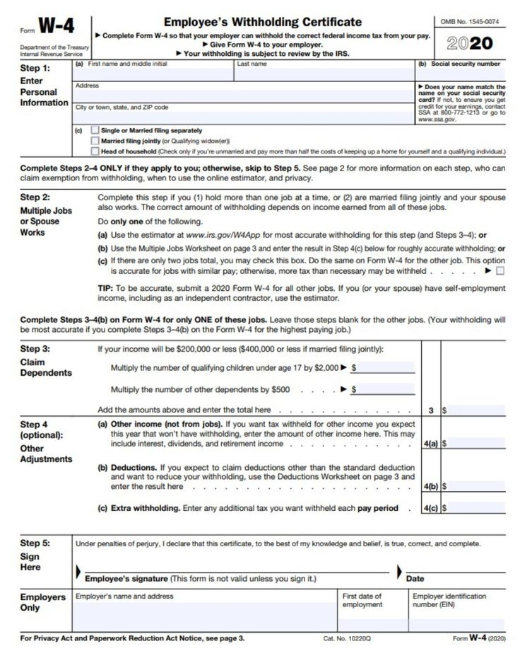 The IRS Has Developed A New Form W 4 Employee s Withholding Certificate For 2020 And It Is 