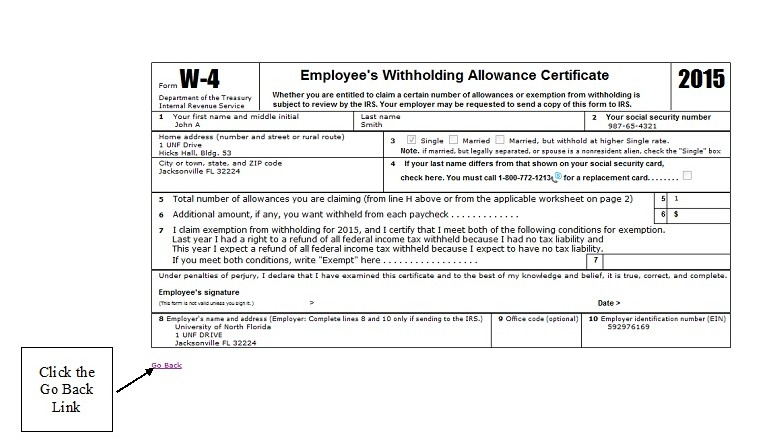 UNF Controller MyWings W4 Tax Form