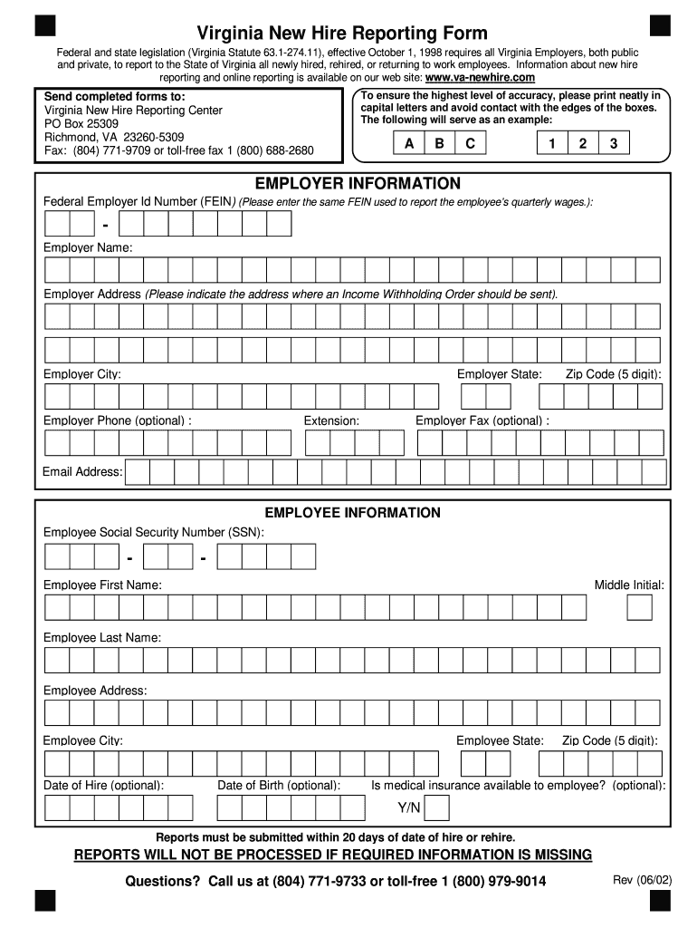 Virginia New Hire Reporting Form Fill Out And Sign Printable PDF