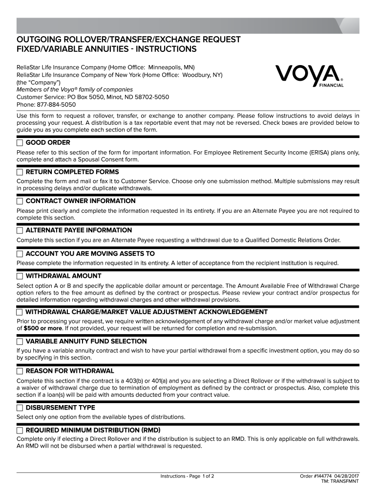 Voya Order 144774 2017 Fill And Sign Printable Template Online US