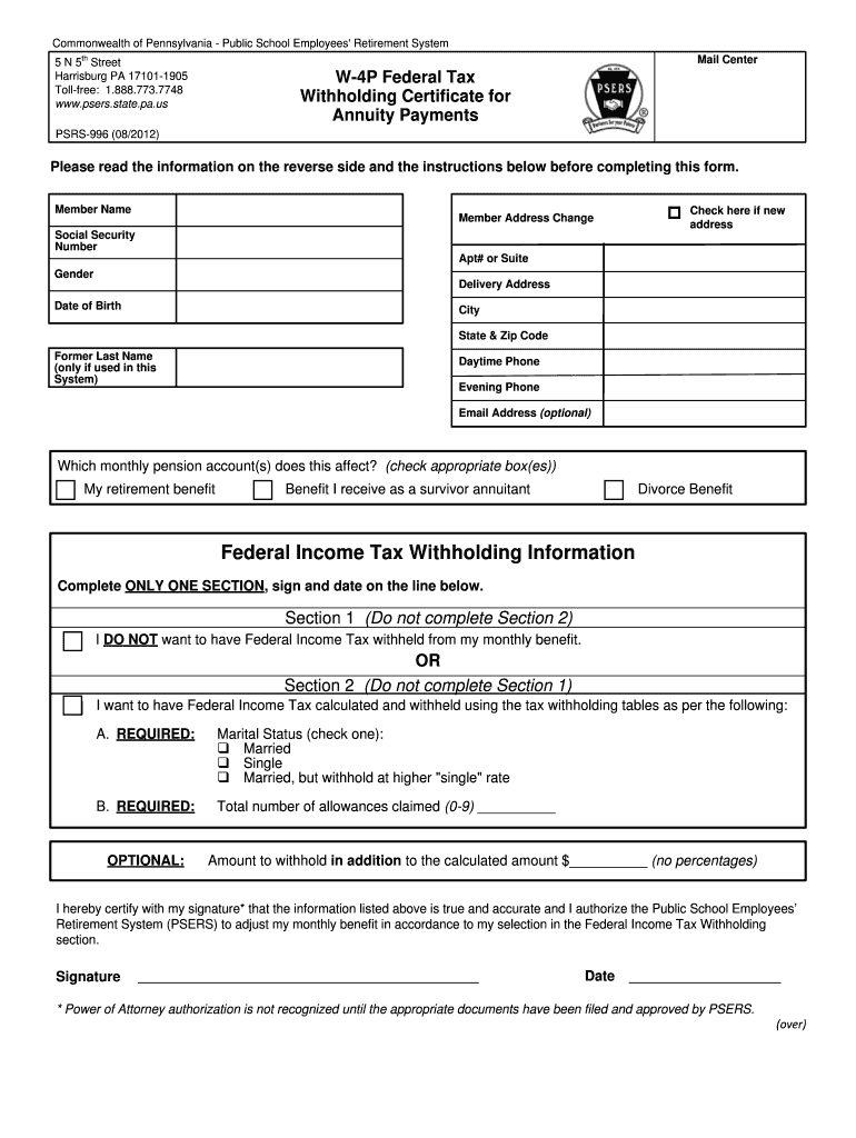 W 4P Psers Psers State Pa Fill Out And Sign Printable PDF Template 