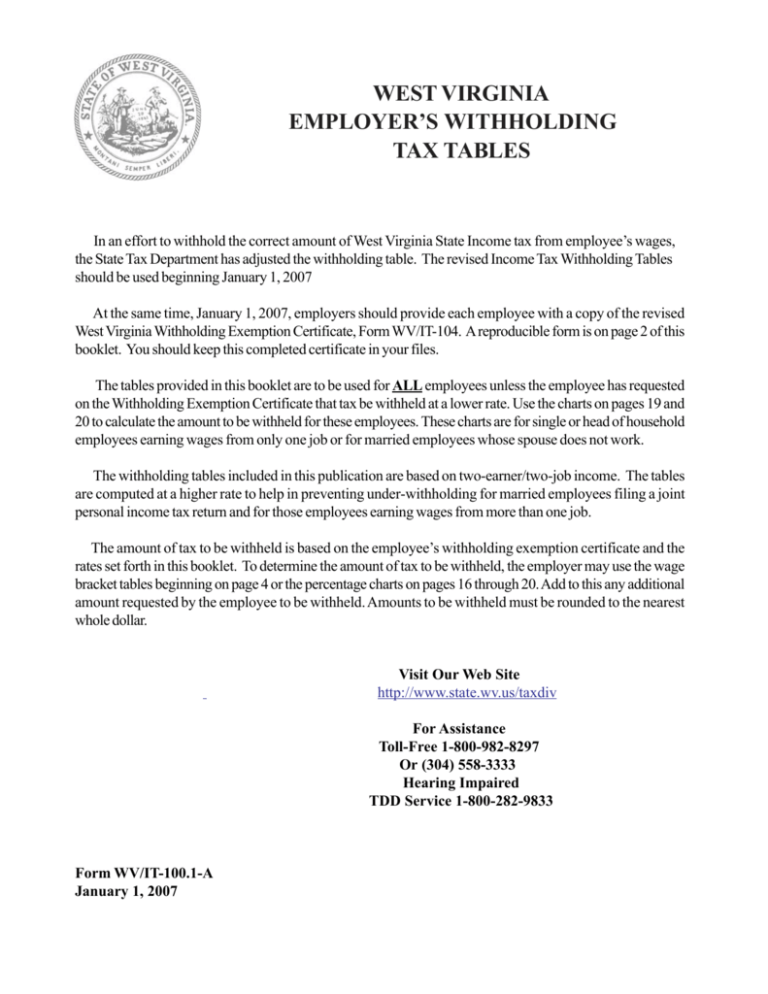 West Virginia Employer s Withholding Tax Tables