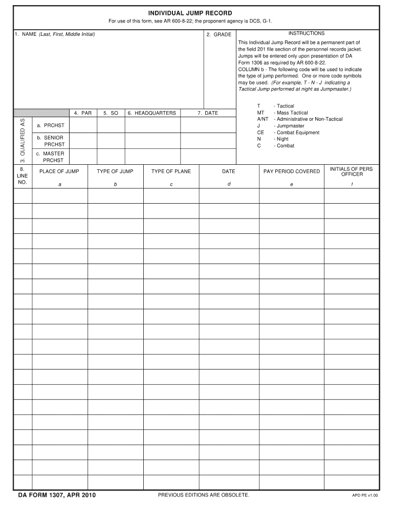 2010 2022 Form DA 1307 Fill Online Printable Fillable Blank PdfFiller