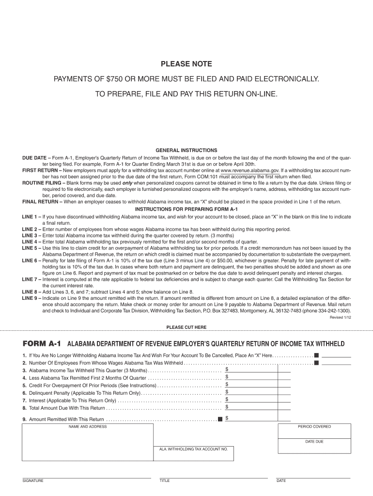 2012 Form AL A 1 Fill Online Printable Fillable Blank PdfFiller