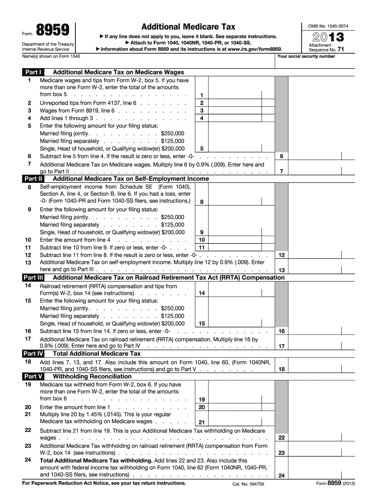 2013 Form IRS 8959 Fill Online Printable Fillable Blank PdfFiller