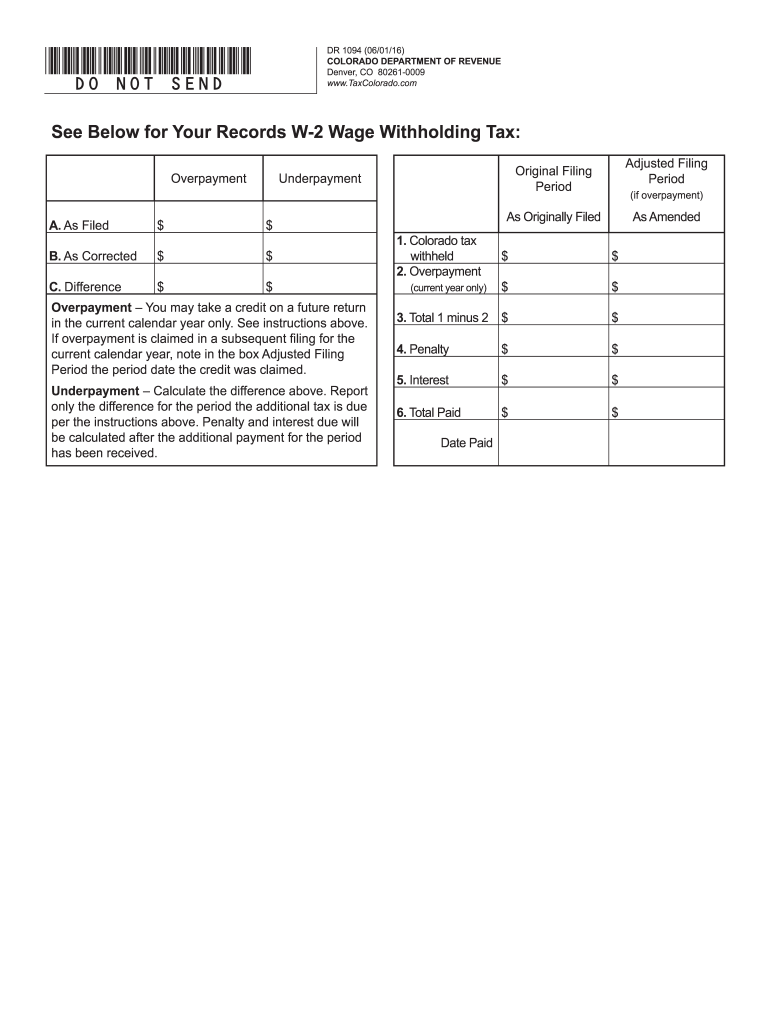 2016 Form CO DoR DR 1094 Fill Online Printable Fillable Blank