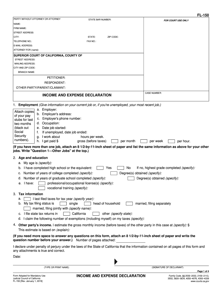 2019 2022 Form CA FL 150 Fill Online Printable Fillable Blank