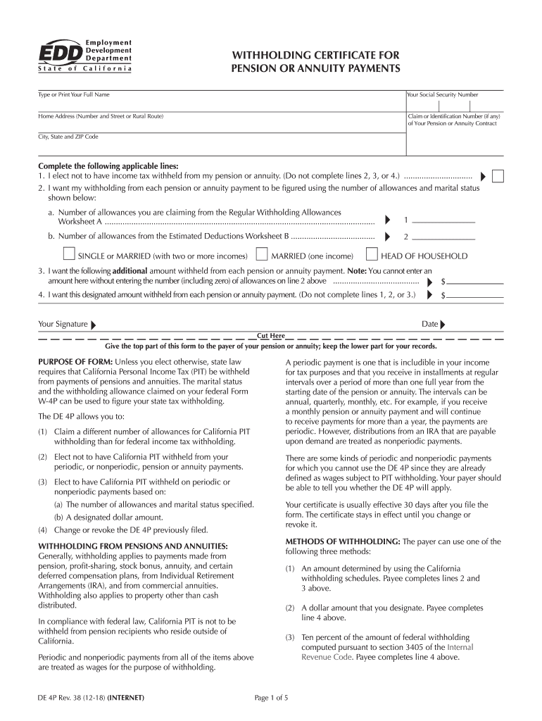 CA EDD DE 4P 2018 Fill And Sign Printable Template Online US Legal