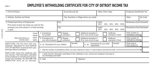 EMPLOYEE S WITHHOLDING CERTIFICATE FOR City Of Detroit