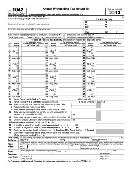 Fillable Annual Withholding Tax Return For Us Source Income Of Foreign