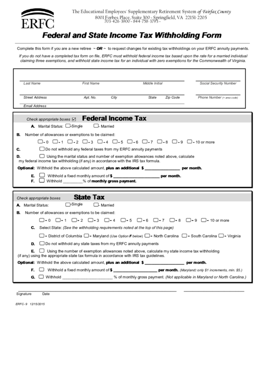 Fillable Federal And State Income Tax Withholding Form Printable Pdf