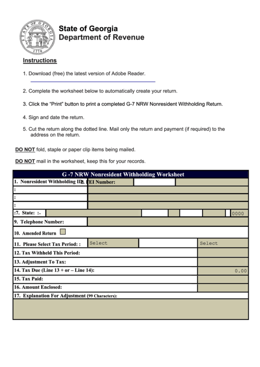 Fillable Form G 7 Nrw Nonresident Withholding Return Georgia 