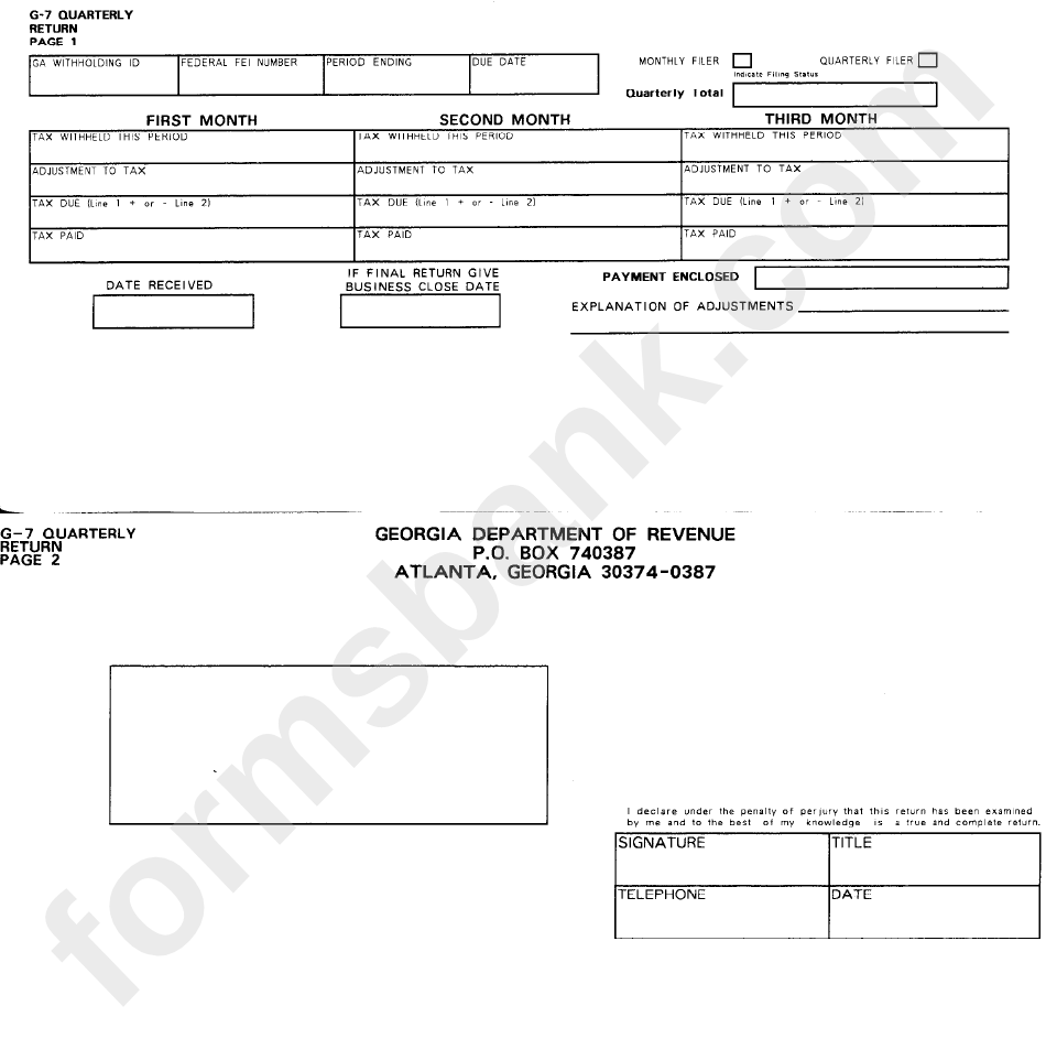 Fillable Form G 7 Quarterly Return Georgia Department Of Revenue 