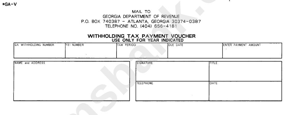 Fillable Form Ga V Withholding Tax Payment Voucher Georgia