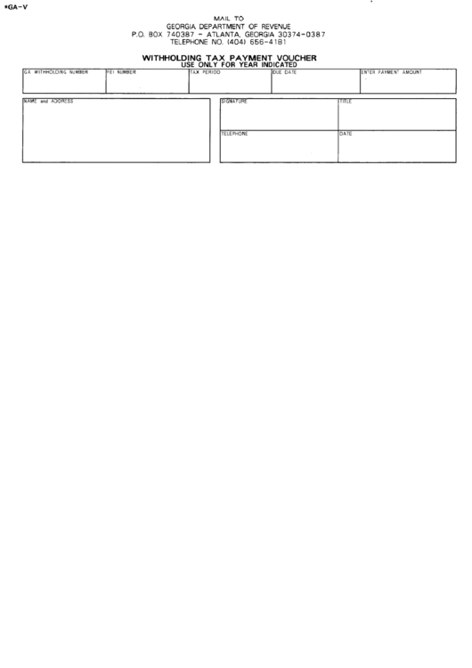 Fillable Form Ga V Withholding Tax Payment Voucher Georgia 