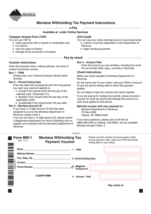 Fillable Form Mw 1 Montana Withholding Tax Payment Voucher 2013 