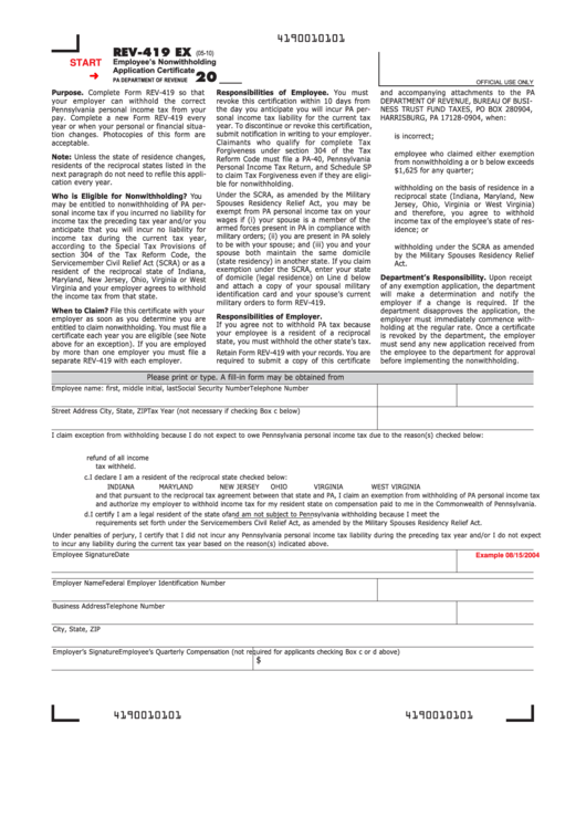 Fillable Form Rev 419 Ex Pennsylvania Employee S Nonwithholding 