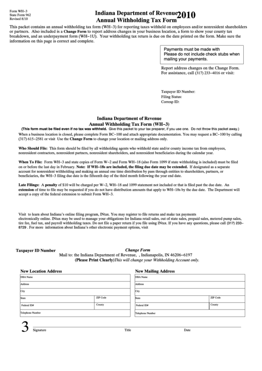 Fillable Form Wh 3 Annual Withholding Tax 2010 Printable Pdf Download