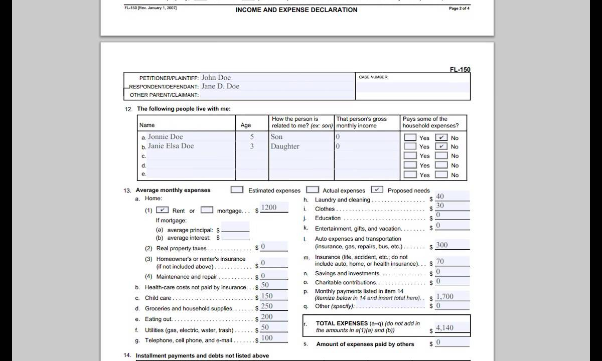 FL 150 Income And Expense Declaration YouTube