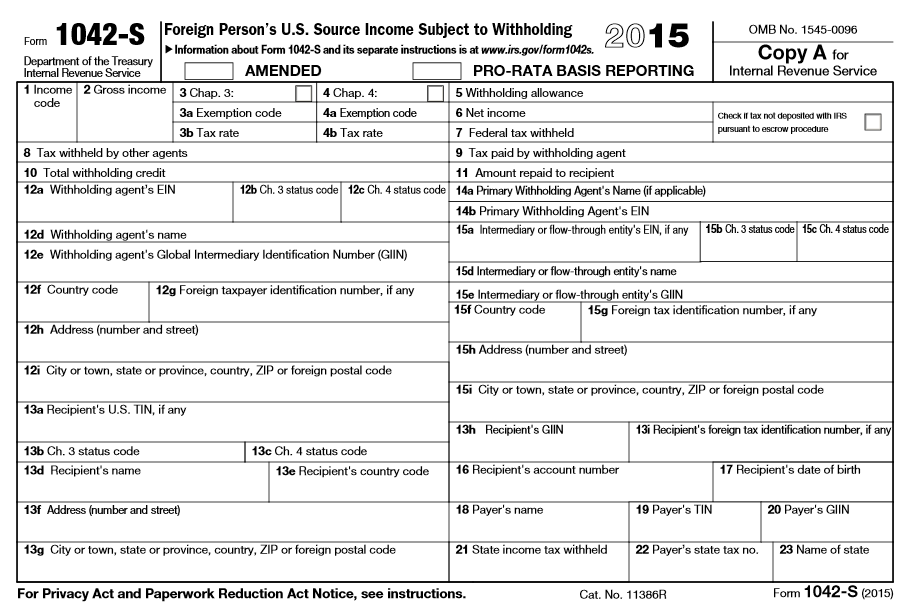 Form 1042 S Explained Foreign Person s U S Source Income Subject To 