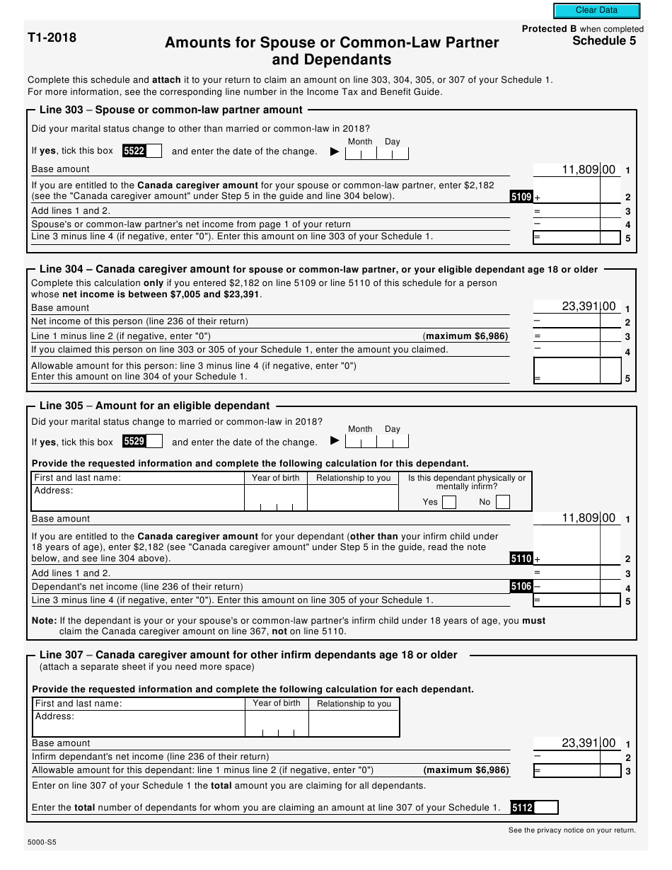 Form 5000 S5 Schedule 5 Download Fillable PDF Or Fill Online Amounts 