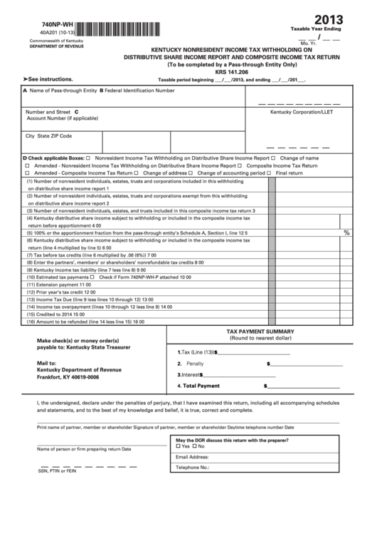 Form 740np Wh Kentucky Nonresident Income Tax Withholding 