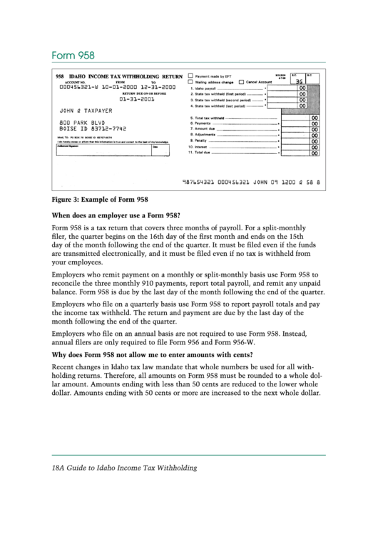 Form 958 Idaho Income Tax Withholding Return Printable Pdf Download