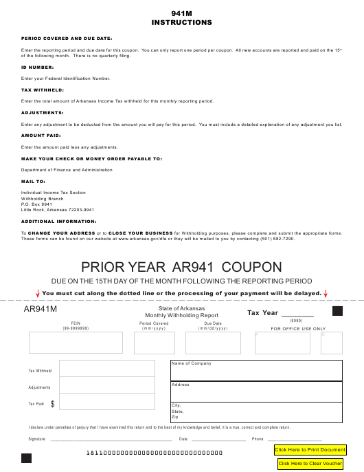 Form AR941M Download Fillable PDF Or Fill Online Prior Year Ar941 