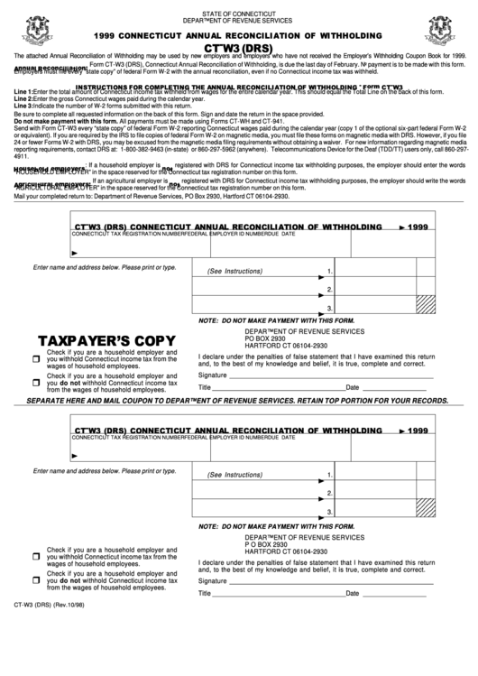 Form Ct W3 Drs Connecticut Annual Reconciliation Of Withholding 