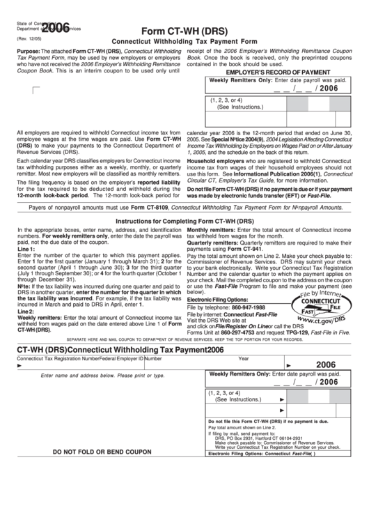 Form Ct Wh Drs Connecticut Withholding Tax Payment Form 2006 