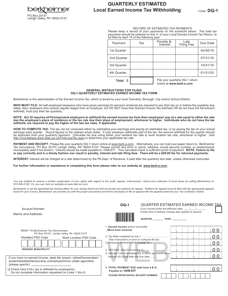 Form DQ 1 Download Fillable PDF Or Fill Online Quarterly Estimated