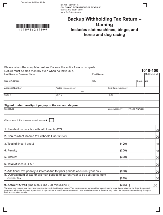 Form DR1091 Download Fillable PDF Or Fill Online Backup Withholding Tax 