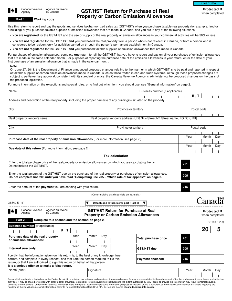 Form GST60 Download Fillable PDF Or Fill Online Gst Hst Return For