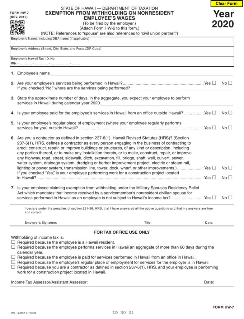 Form HW 7 Download Fillable PDF Or Fill Online Exemption From 