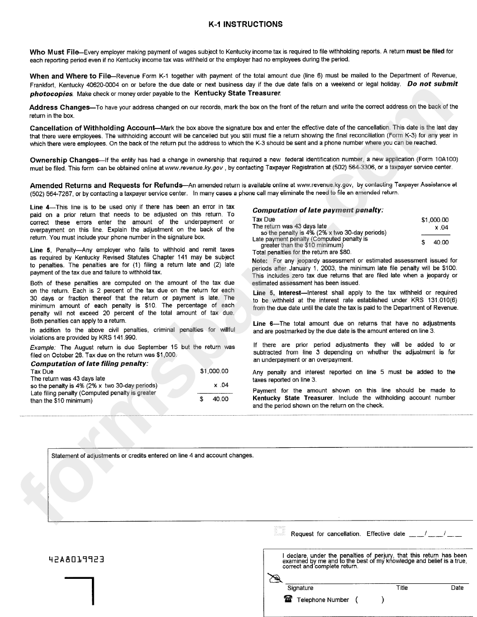 Form K 1 Kentucky Employer S Income Tax Withheld Worksheet Page 2 Of 