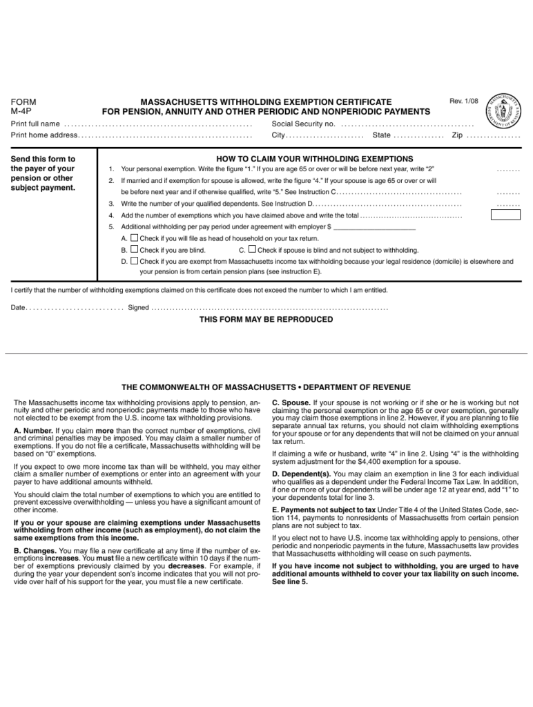 Form M 4p Download Printable PDF Or Fill Online Massachusetts 