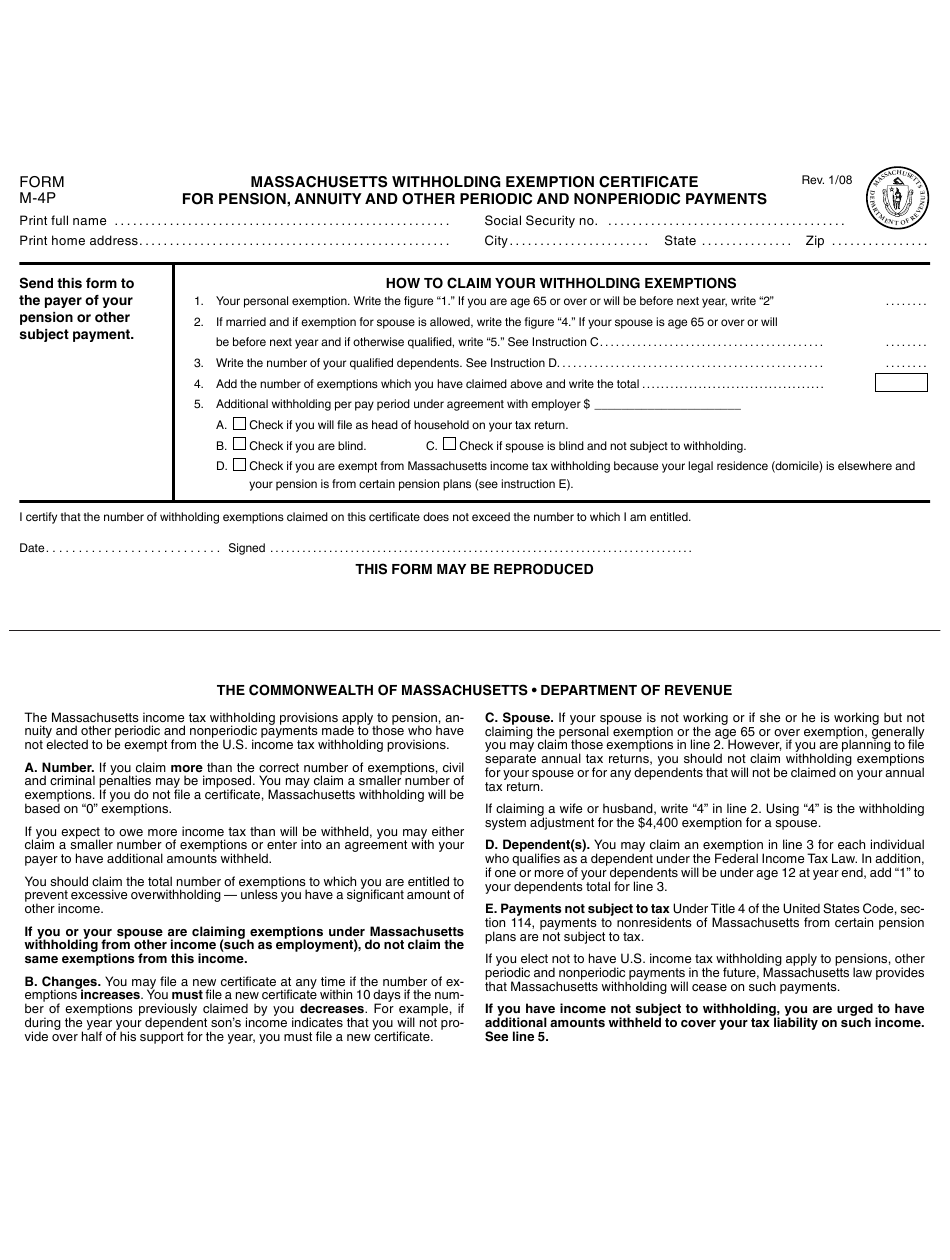 Form M 4p Download Printable PDF Or Fill Online Massachusetts 