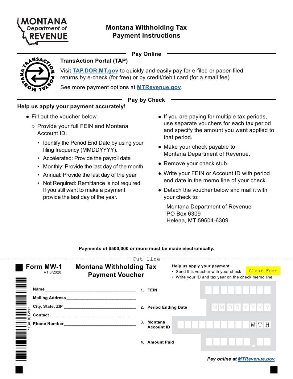 Form MW 1 Download Fillable PDF Or Fill Online Montana Withholding Tax 