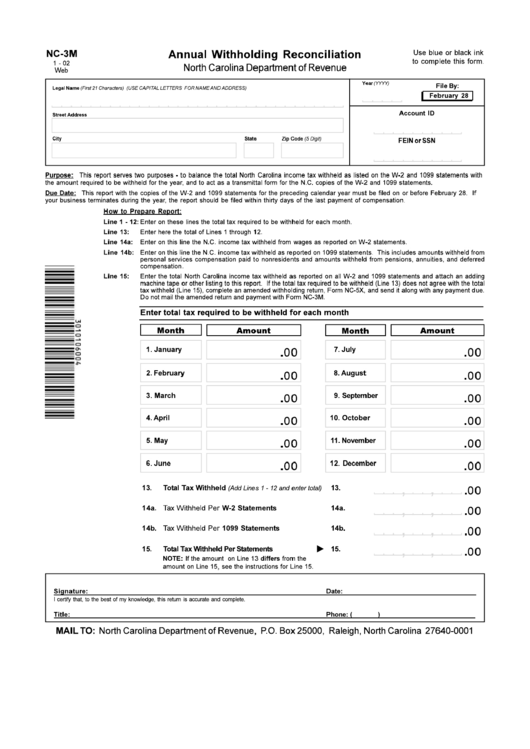 Form Nc 3m Annual Withholding Reconciliation North Carolina