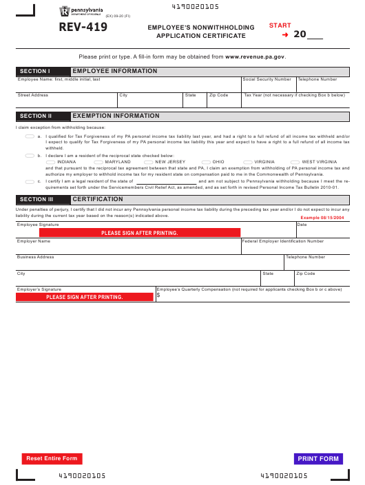 Form REV 419 Download Fillable PDF Or Fill Online Employee s 