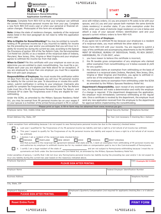 Form REV 419 Download Fillable PDF Or Fill Online Employee s