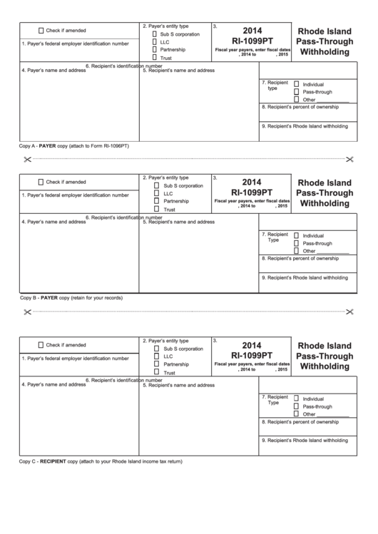 Form Ri 1099pt Rhode Island Pass Through Withholding 2014 Printable 