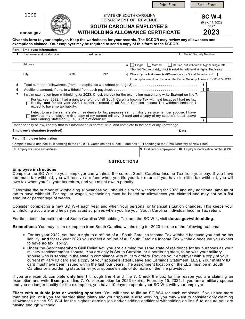 Form SC W 4 Download Fillable PDF Or Fill Online South Carolina 