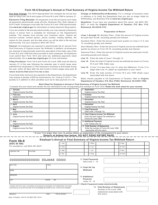 Form VA 6 Download Fillable PDF Or Fill Online Employer s Annual Or 