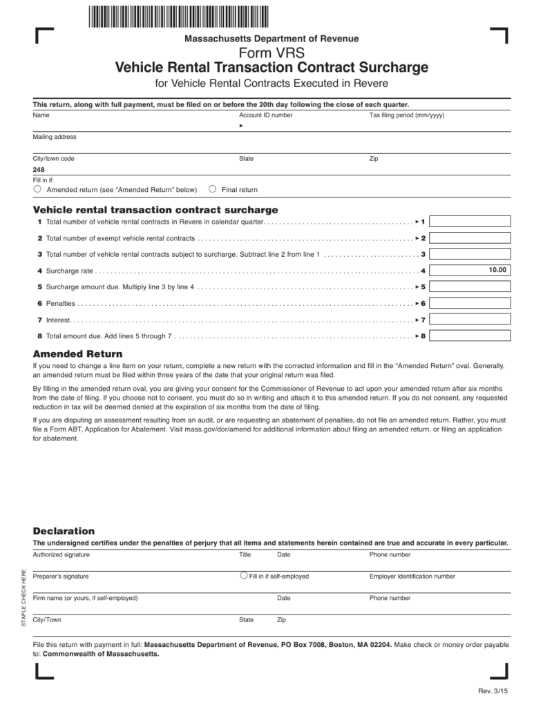 Form VRS Download Printable PDF Or Fill Online Vehicle Rental 