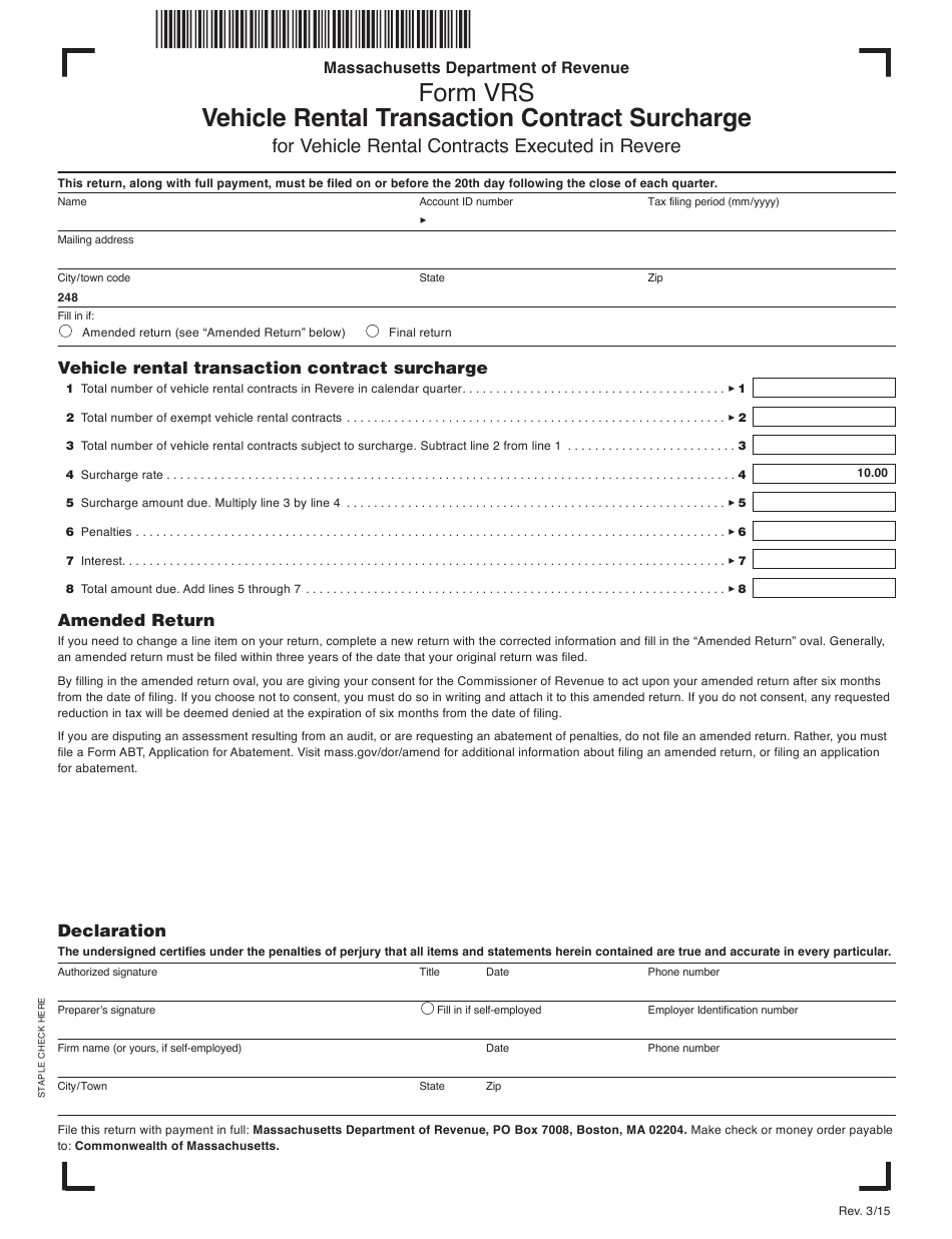 Form VRS Download Printable PDF Or Fill Online Vehicle Rental