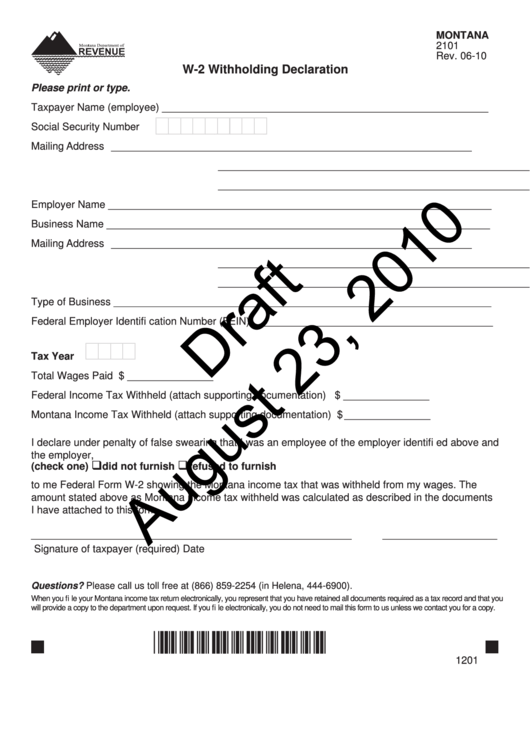 Form W 2 Draft Withholding Declaration Montana Department Of 